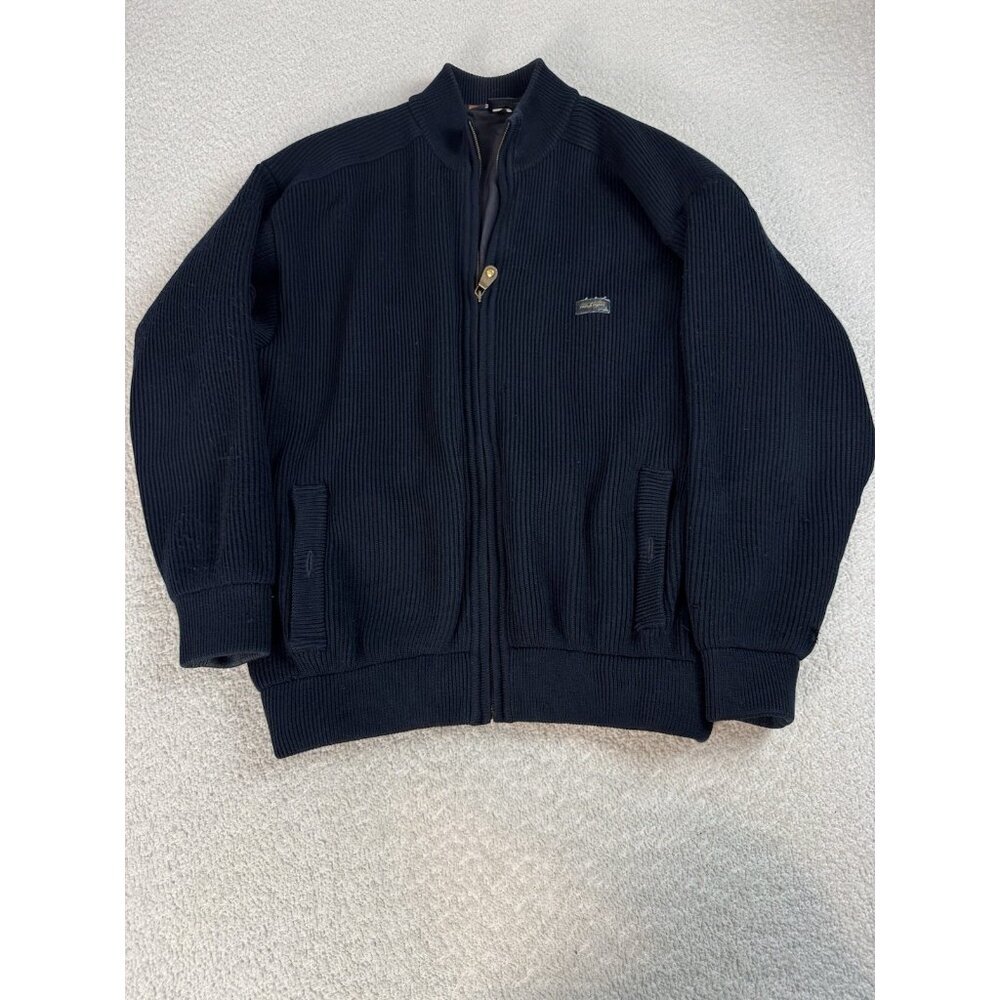 Paulโ & Shark mens vintage Navy Blue Wool Knitted Zip Sweater Jacket size L